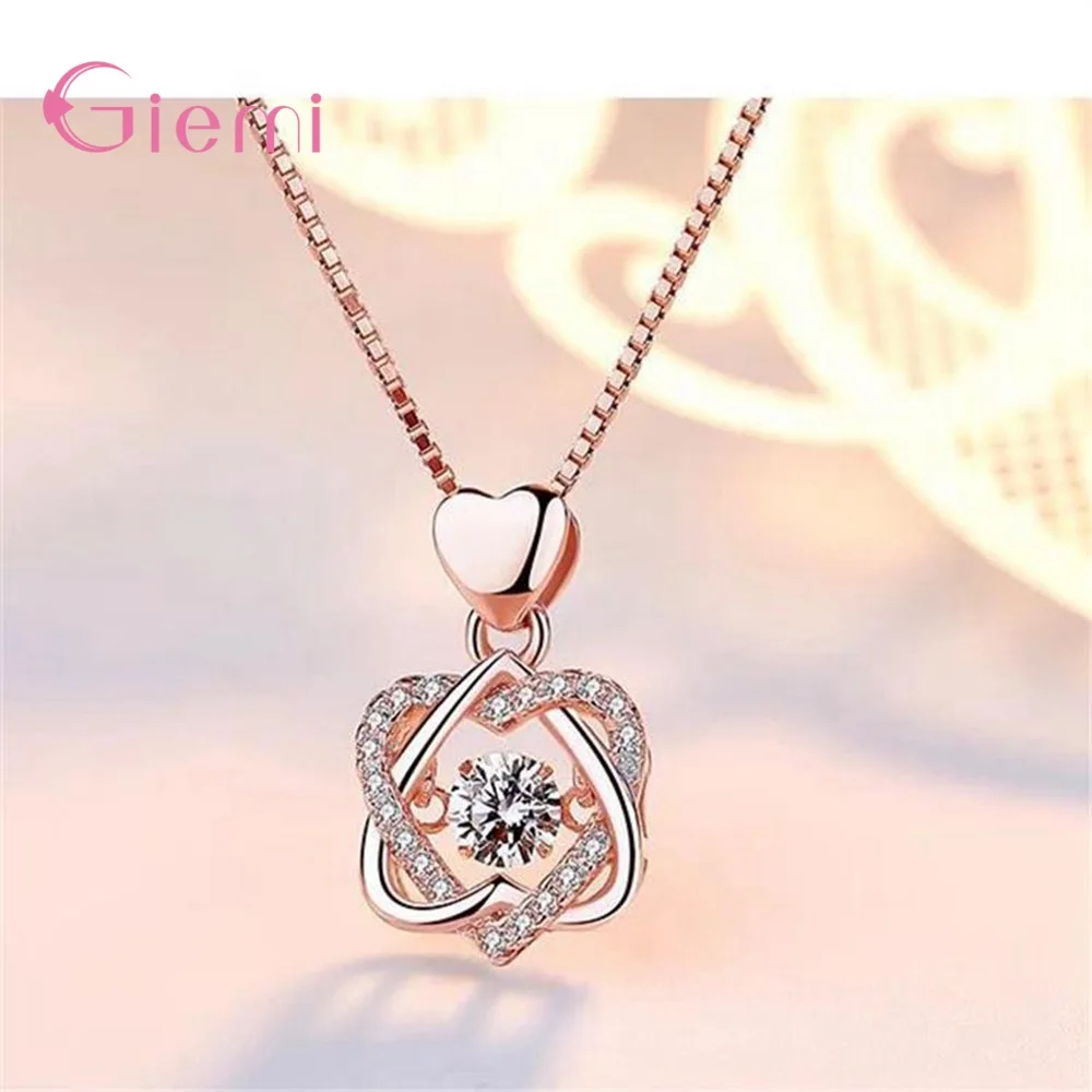 Fashion Simple 925 Sterling Silver Cubic Zircon Heart Pendant Necklace Women Girl Sweet Creative Jewelry Gifts Femme