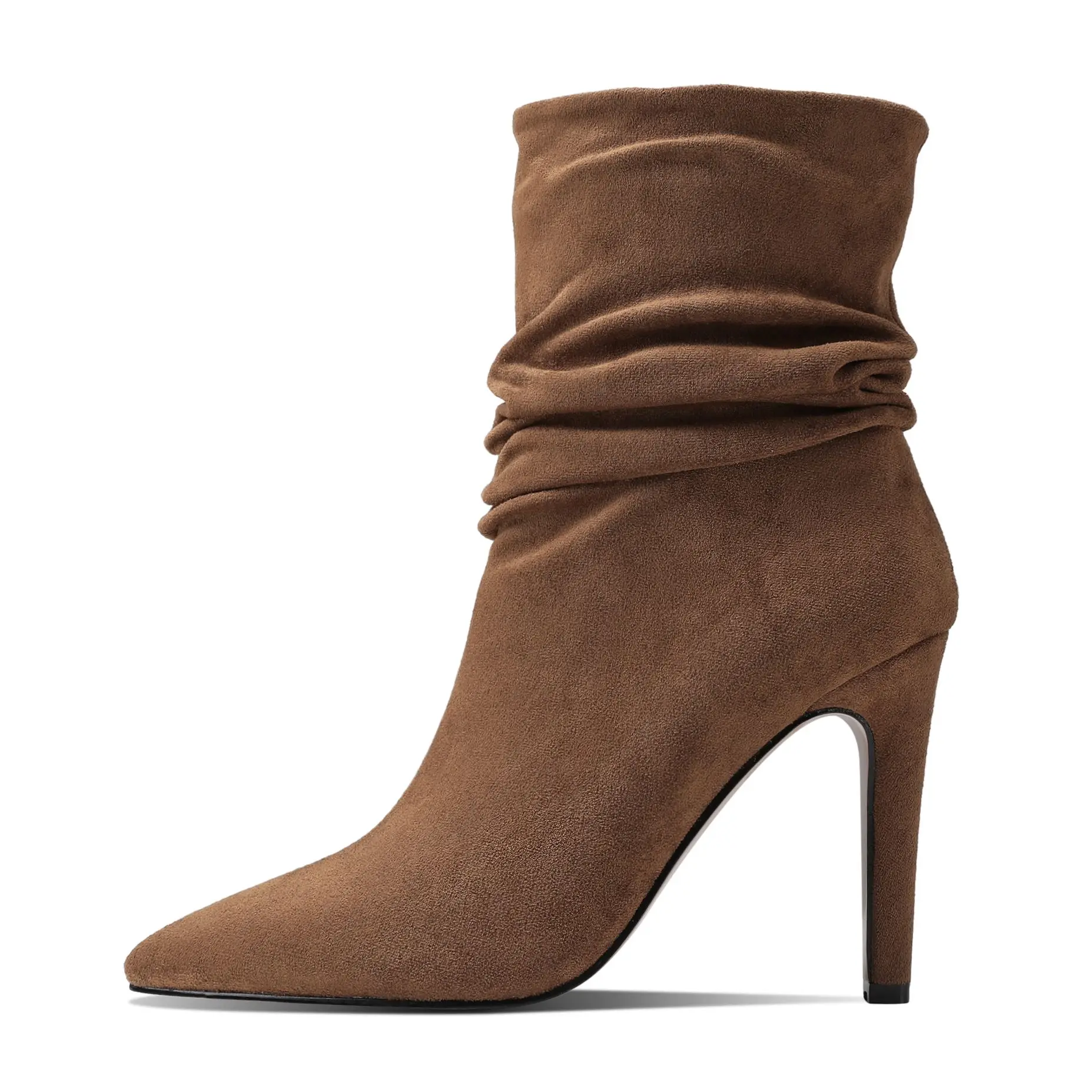 

Women Autumn Winter Sexy High Heels Pleated Ankle Boots Lady Black Brown Pointed Toe Boots Fashion Slip On Calf Boots Size 43