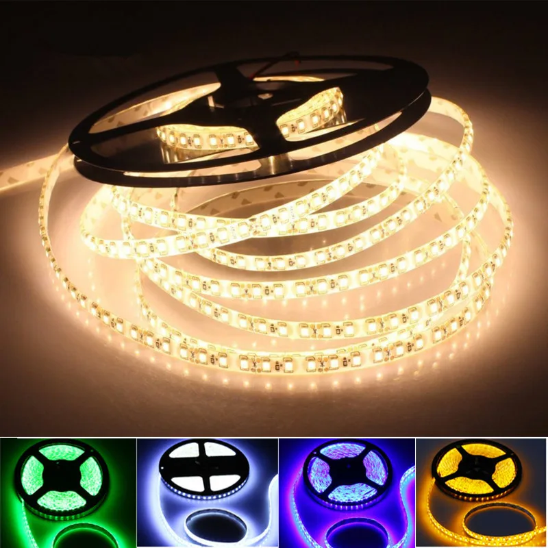 Bande lumineuse LED SMD flexible, 5m, 600 diodes/m, ruban d'éclairage blanc/blanc chaud/bleu/vert/rouge/jaune, 12V, 3528 diodes/m, 120