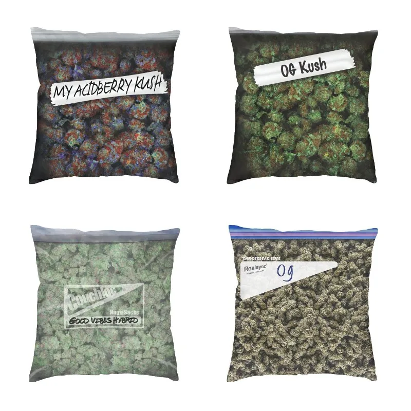 Acidberry Kush Weed Purple Haze Cannabis Design Pillow Case 45x45cm for Sofa Floral Hemp Marijuana Cushion Cover Soft Pillowcase