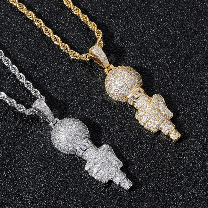 Luxury AAA Cubic Zircon Microphone Pendant Necklace Hip Hop Charm Roker Chain Jewelry For Men