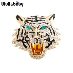 Wuli&baby Big Tiger Head Brooch Pin Pendant-hole Green Eye Animal Men Jewelry Badge