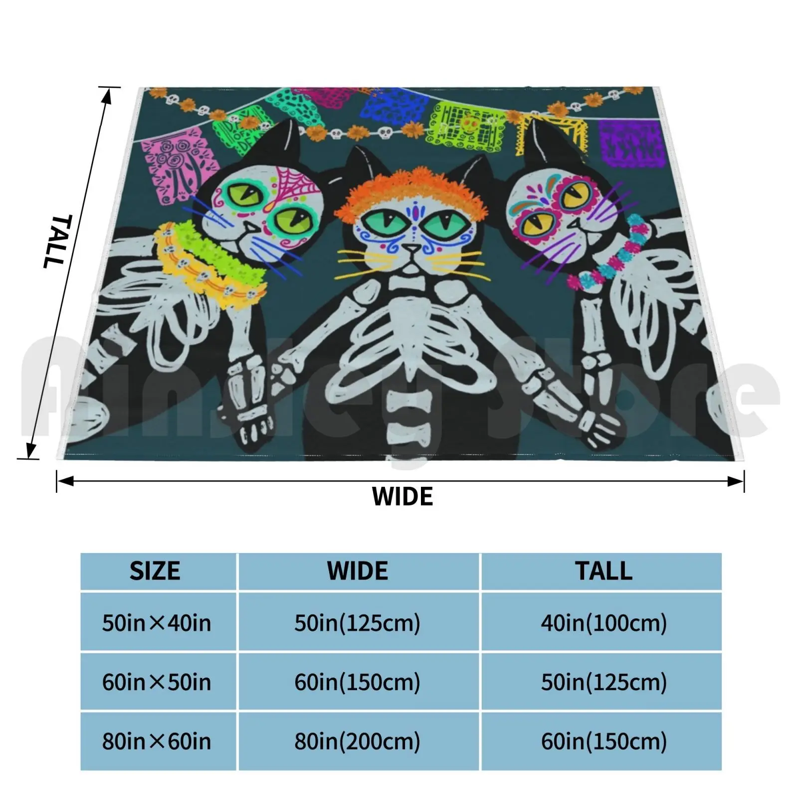 Day Of The Dead Cat Blanket Fashion Custom 108 Cat Black Cat Skull Halloween Dia De Los Muertos Mexico