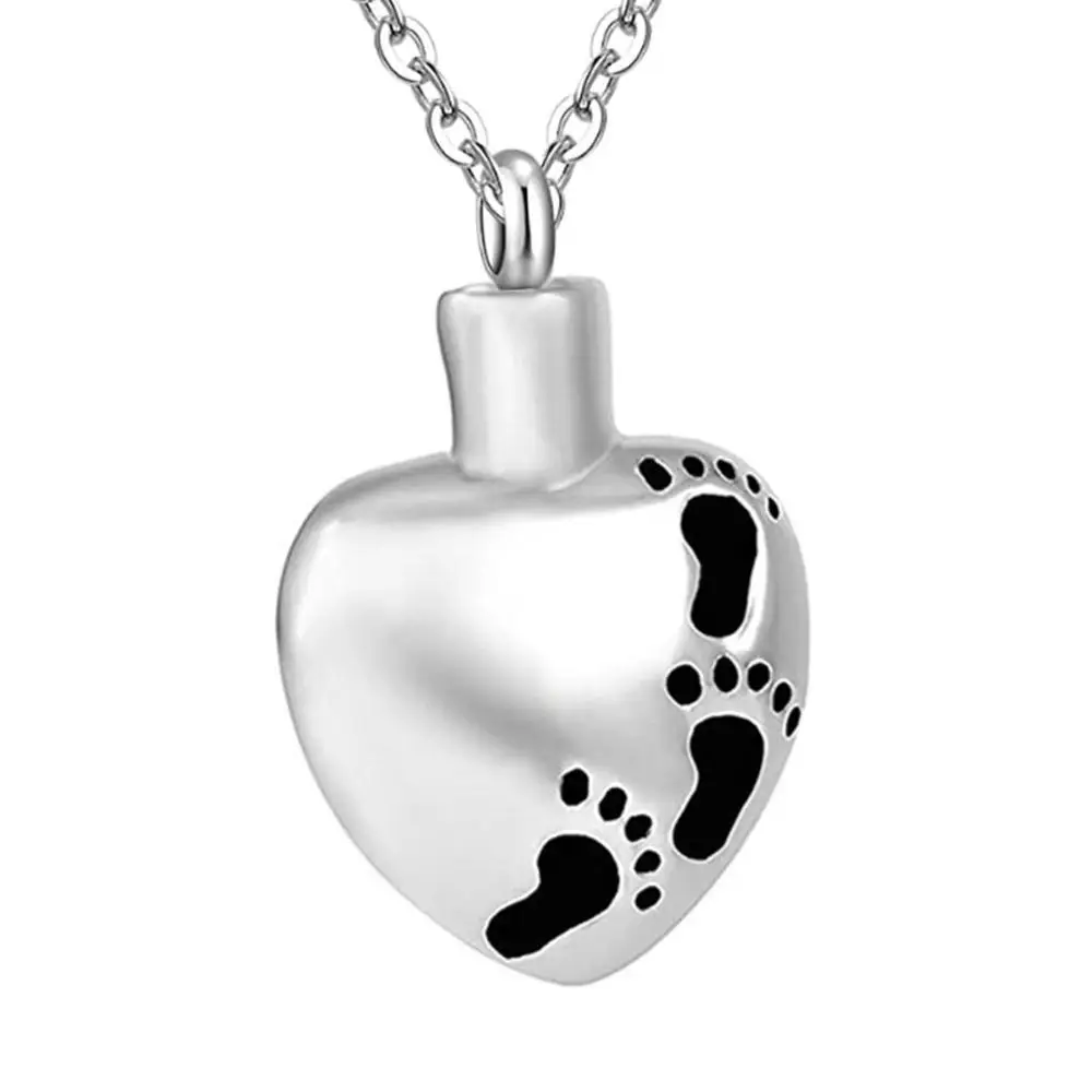 

Mommy/Daddy of an Angel Miscarriage Memorial Jewelry Stainless Steel Heart-Shaped Footprints Urn Necklace Ash Keepsake Pendant