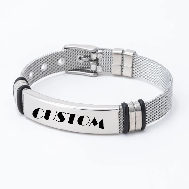 

Stainless Steel Customized Men's Bracelets Engraved Name Date Bracelet Wristband Male Bileklik Bangles