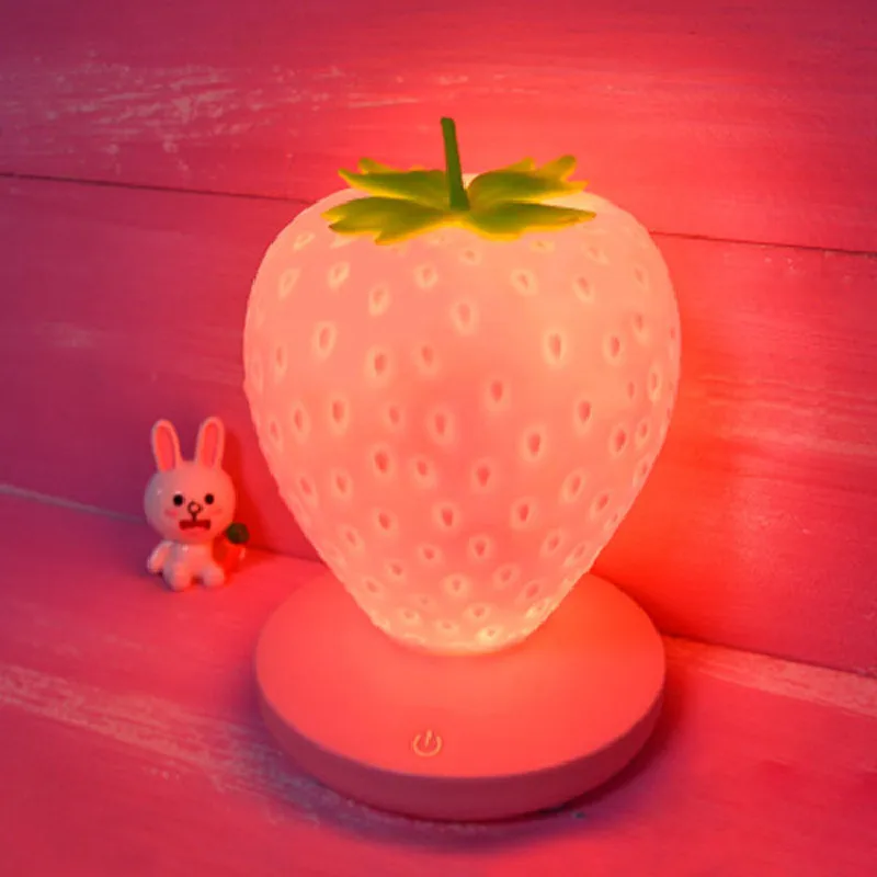 Creative Home Strawberry Night Light USB Rechargeable Bedside Decoration New Strange LED Silicone Eye Protection Table Lamp