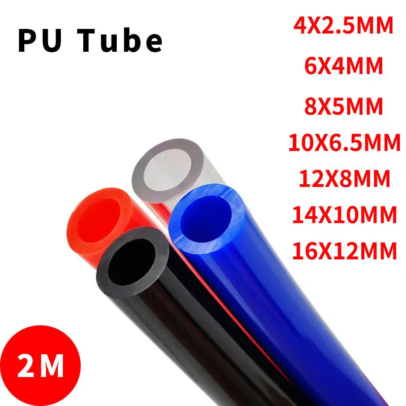 2 Meter Gas Pneumatic Tubing hose Pu Pipe 4x2.5 6x4 8x5 10x6.5 12x8 14x10 16x12mm Air Tube Compressor Hose 