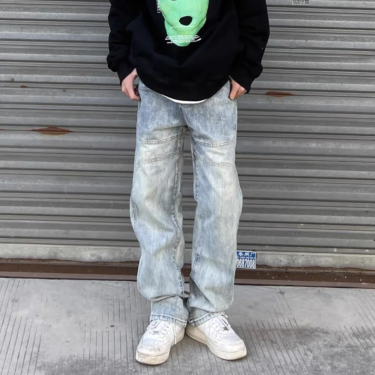 ICCLEK 2021 Street Hip-hop Retro Jeans Men's Loose Straight Trousers Men Clothing  Bell Bottom Jeans  Baggy Jeans