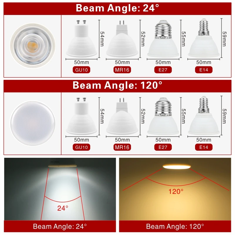 4pcs MR16 GU10 E27 E14 Lampada LED Bulb 6W 220V Bombilla LED Lamp Spotlight Lampara LED Spot Light 24/120 degree Cold/Warm white