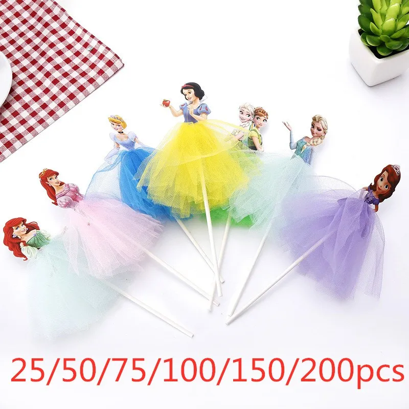 Factory Outlet Cute Anna Elsa Sofia Tangled Belle Ariel and Tiana Princess cake Topper Handmade Skirt for Kids Birthday Decor