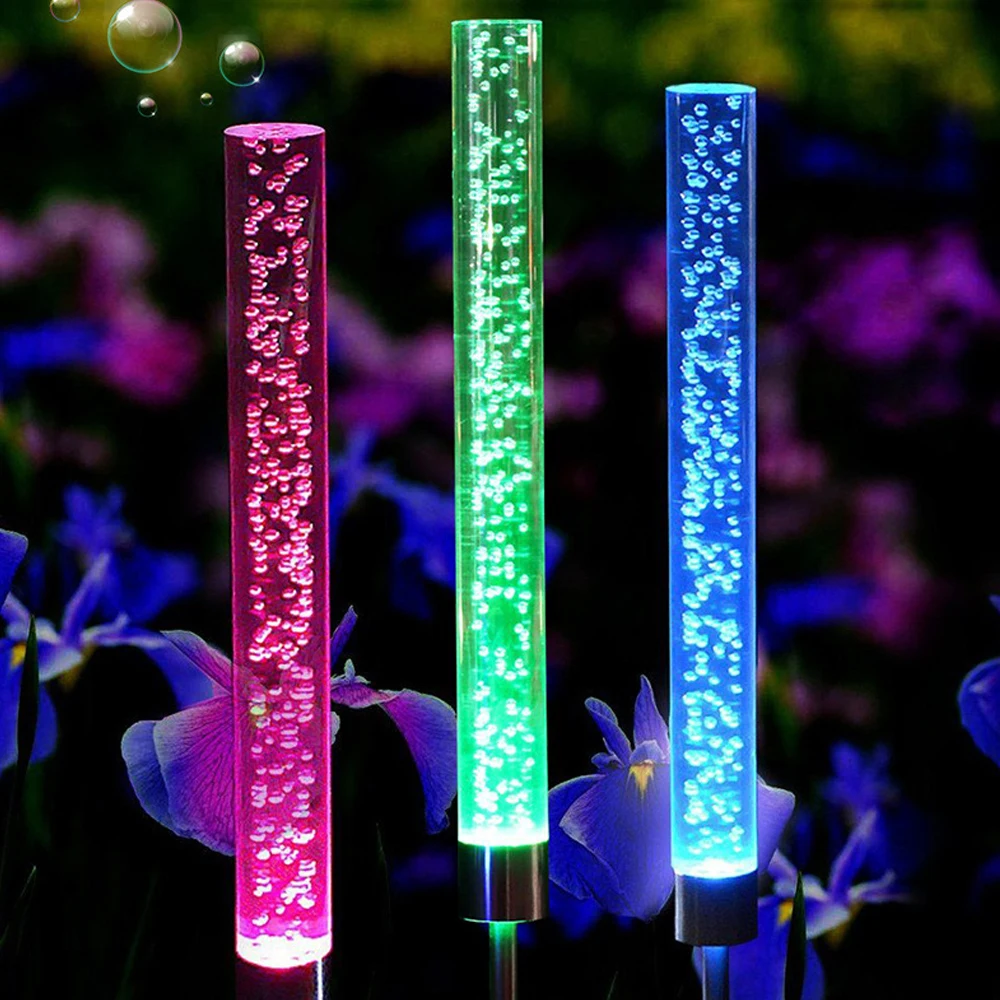 

Solar Sensor RGB LED Bubble Stake Light Cylinder Style Solar Powered Changing Color Night Decor Lightingt for Garden Patio Path