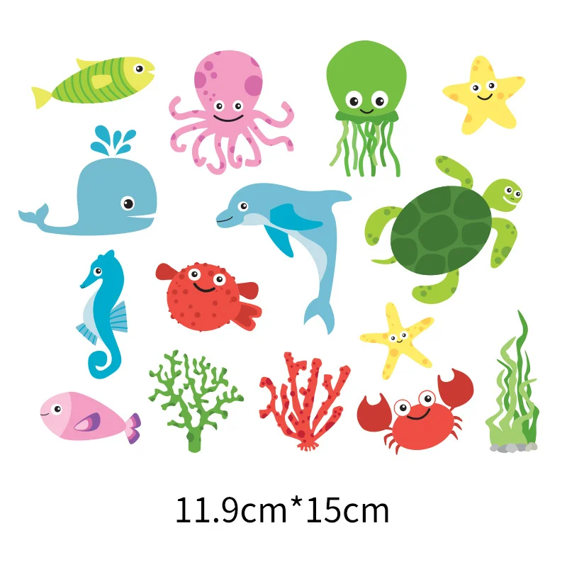 Combination set seabed marine animal fish sea turtle whale shark print sticker DIY iron toy decoration on kids clothes