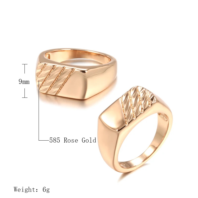 Kinel Hot Fashion Glossy Men Ring 585 Rose Gold Color Simple Square Ring For Women High Quality Daily Fine Jewelry