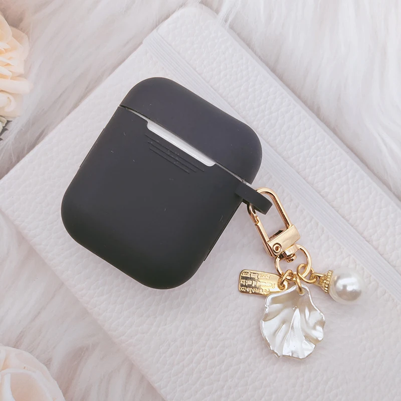 AirPods用の豪華なパールシェルペンダント装飾、ワイヤレスシリコンイヤホンケース、かわいい金属製キーホルダー付きカバー、3 pro2,4