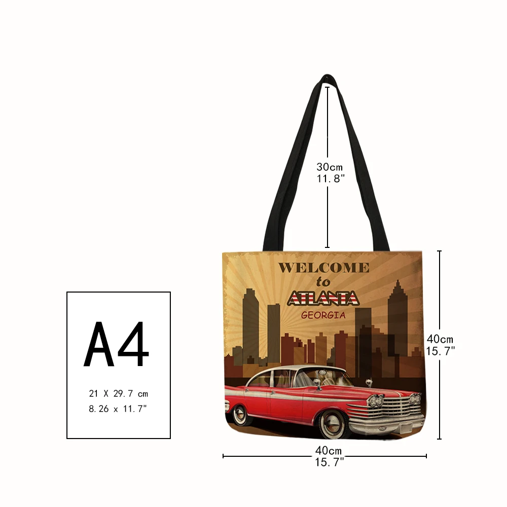 Strong Personalized Cool Shoulder Bag for Women Retro Vehicle Garage Printed Tote Bag Premium Eco Linen Handbag Sac A Main