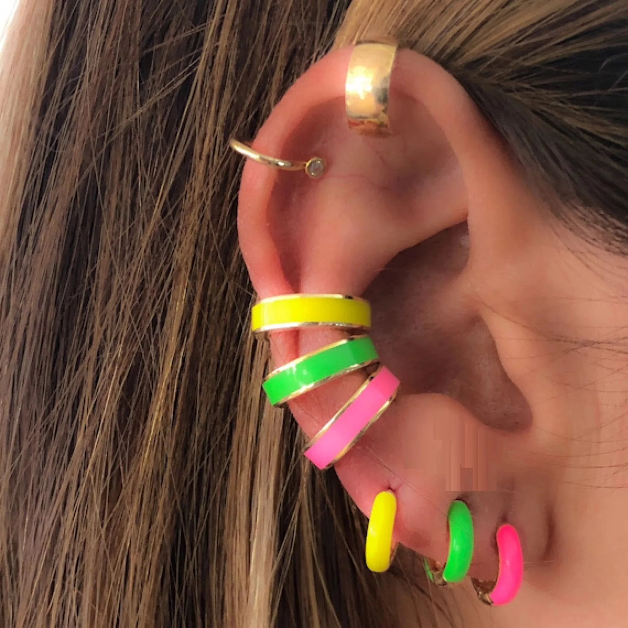 colorful rainbow fashion women jewelry Gold color Neon enamel small mini hoop earring for women