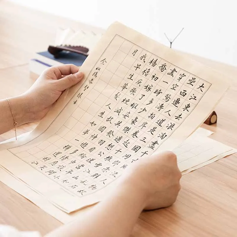 100 Sheets Chinese Half Ripe Calligraphy Xuan Pape with Grids Fit for practise calligraphy Copy scriptures