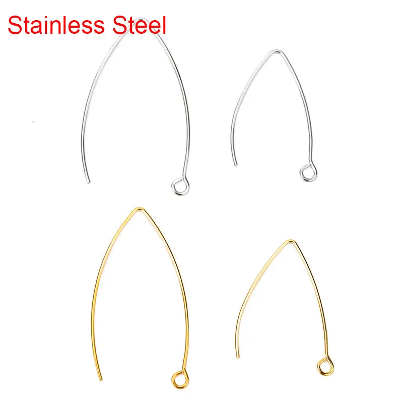 20pcs/lot Stainless Steel Anti Allergy V Shape Earring Hooks Hypoallergenic Earrings Clasp Wire For Diy Jewelry Making Findings