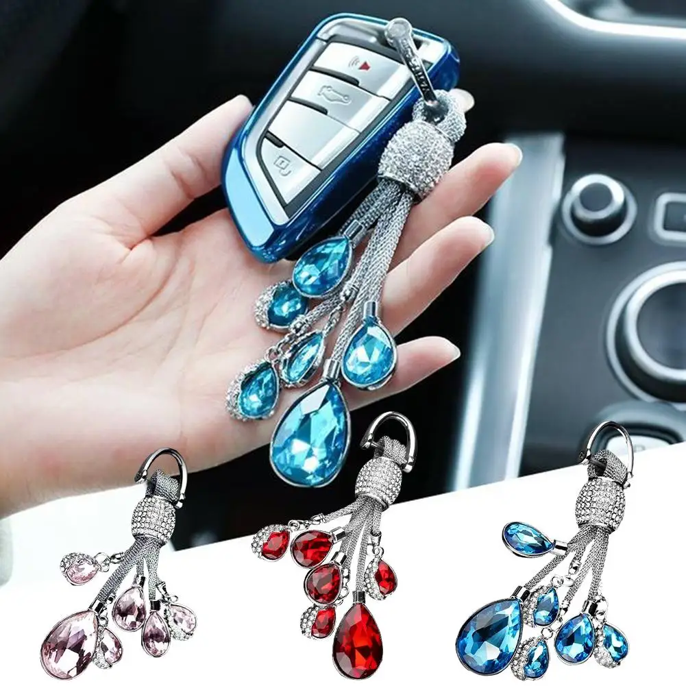 

Car Water Drop Keychain Innovative Artificial Crystal Rhinestone Alloy Women Car Key Pendant For Valentine's Day/Christmas Gift