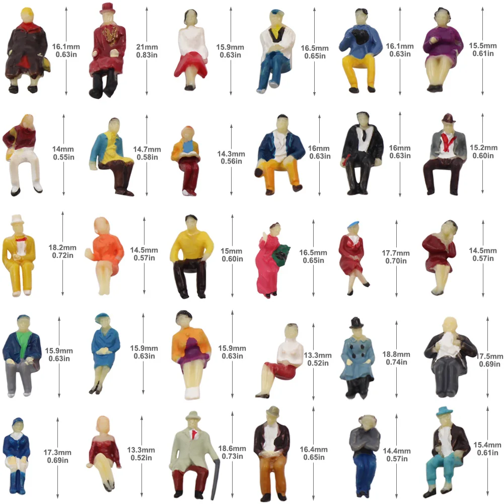 Evemodel P8711 60pcs Model HO Gauge 1:87 Seated People Sitting Figures 30 Different Poses