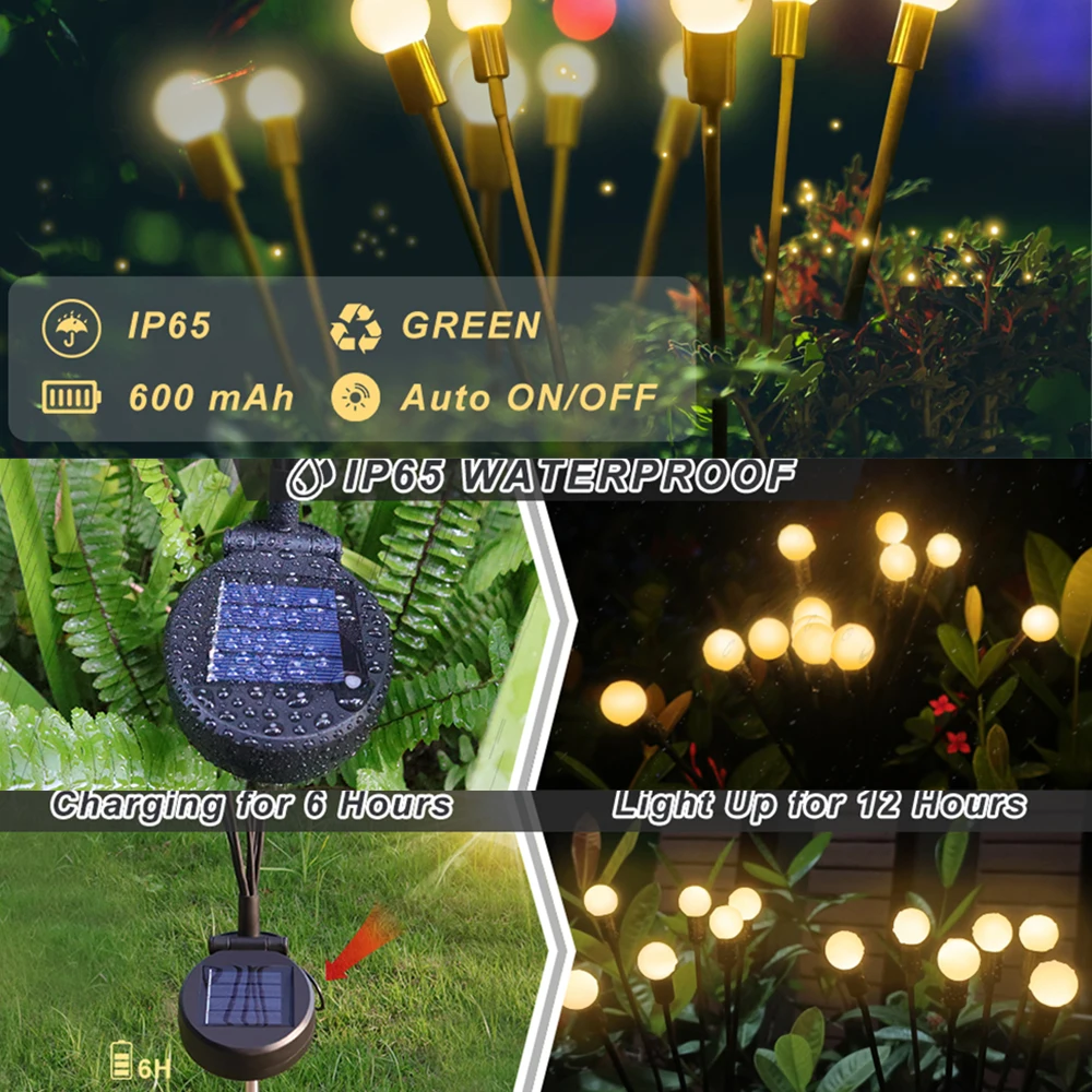 Imagem -04 - Outdoor Solar Garden Landscape Lights Swaying Firefly Lamp para Casamento Ano Novo Casa Pátio Gramado Path Decoração 8leds Pacote