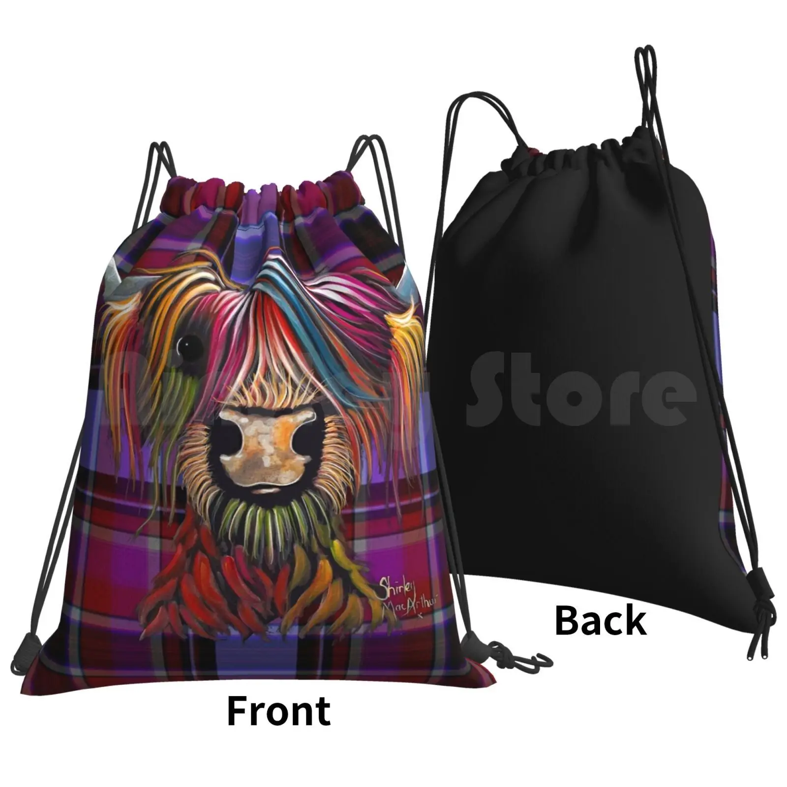 Ensembles Sac à dos Highland Cow 'Tartan Oliver P' By Shirley Macarthur Proximity Wstring Bag Riding Climbing Gym Bag Cow Clan