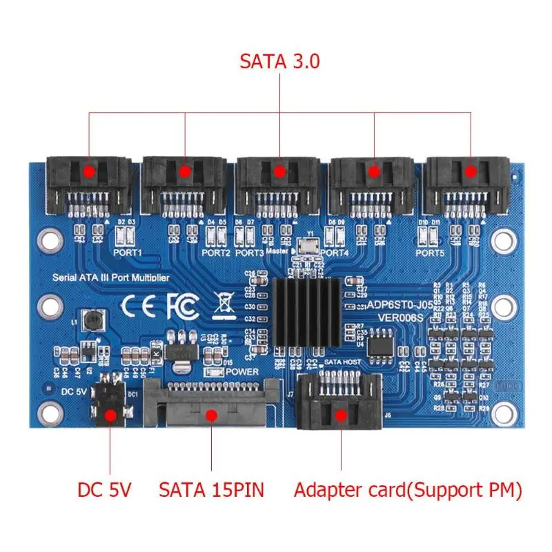 HOT-การ์ดเมนบอร์ด Sata Expansion Card 1 ถึง 5 พอร์ต Sata3.0 6Gbps ตัวคูณพอร์ต Sata Riser Card อะแดปเตอร์สำหรับ Comp