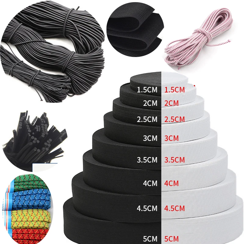 10/15/20/25/30/35/40/50/60mm White/black Flat Elastic Bands ewing Stretch rope Elastic Rubber for DIY mask Garment accessories