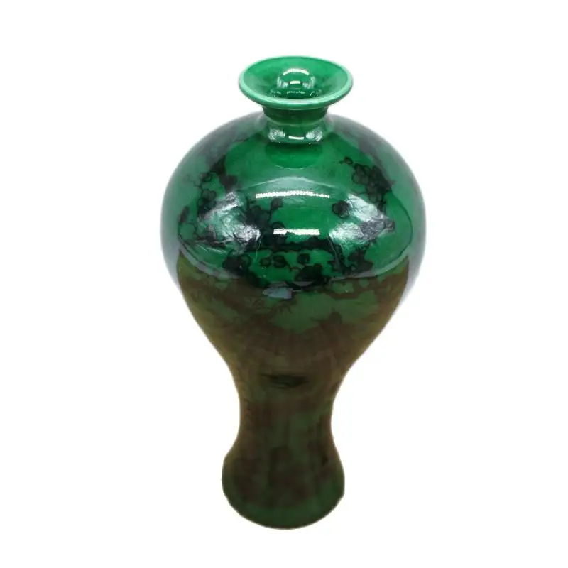 China Old Porcelain Green Glazed Ink Plum Bottle Vase