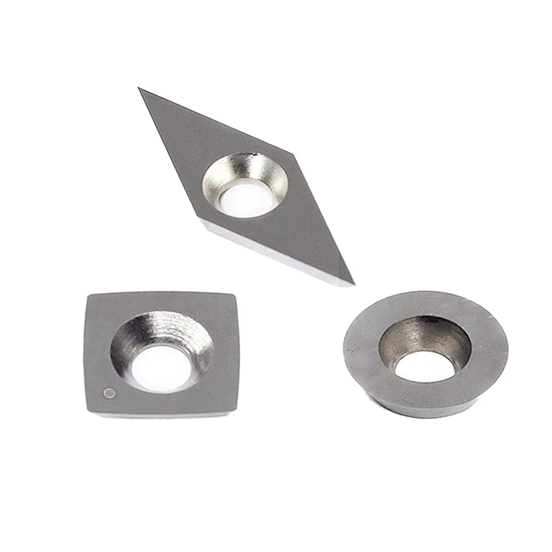 3Pcs Tungsten Carbide Cutters Inserts Set For Wood Lathe Turning Tools(Include 11Mm Square With Radius,12Mm Round,28X10Mm Diamon