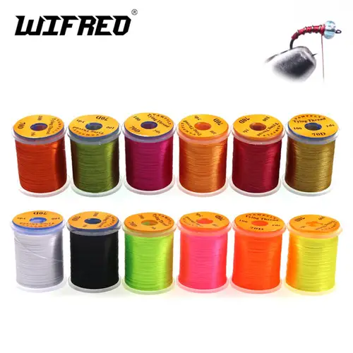 Wifreo 70D hilo de atado de moscas para tamaño 14-22 Midge Ninfa pequeñas moscas secas Material de atado trucha pesca con mosca línea de atado 12 colores