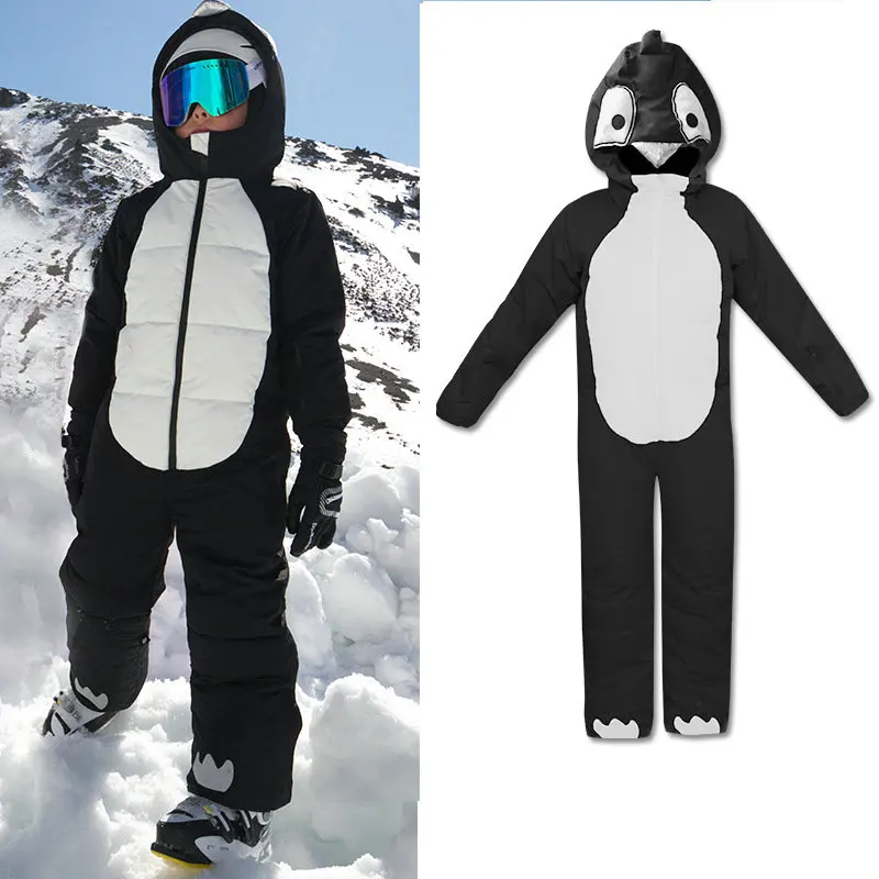 Children\'s outdoor one-piece ski suit men\'s and women\'s animal modeling cartoon dinosaur one-piece suit thickened cold proof ski