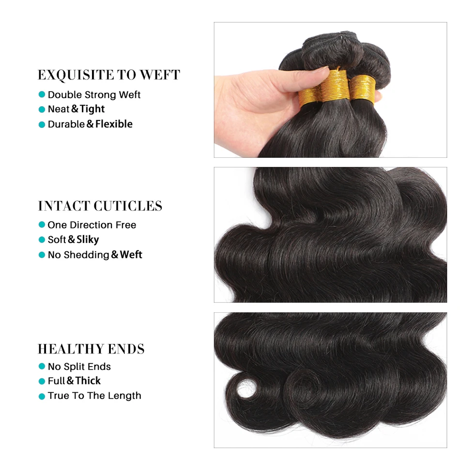 Body Wave Bundles Brazilian Hair Weave Bundles 1/3/4 PCS 100% Human Hair Bundles Natural /Jet Black 10-32\