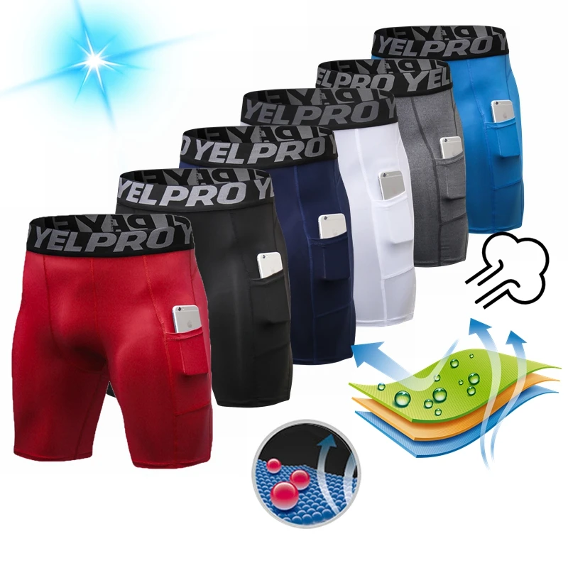 Short de musculation moulant à Compression pour hommes, vêtement de fitness de poche pour hommes, short de Sport à séchage rapide pour la course à