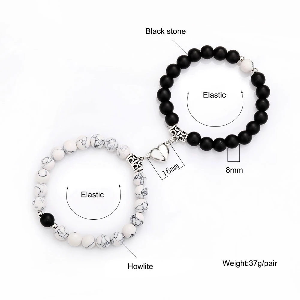 Rainbow Bead Bracelet Pride Couple Bracelets White Howlite Black Matte Magnet Bracelets Natural Stone LGBT Relationship Jewelry
