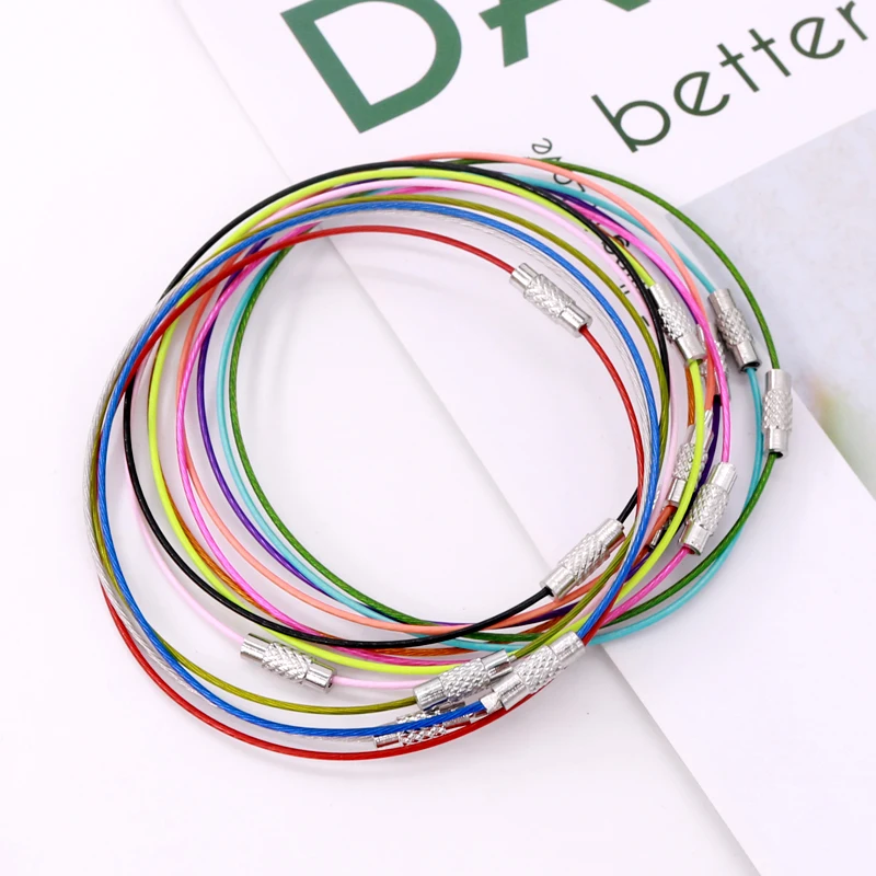 

Wholesale 50pcs/lot 1mm Steel Wire Cable Bracelet Cord Rope Chain Choker Jewelry Bracelets DIY Cords Findings 9" Mixed Colors