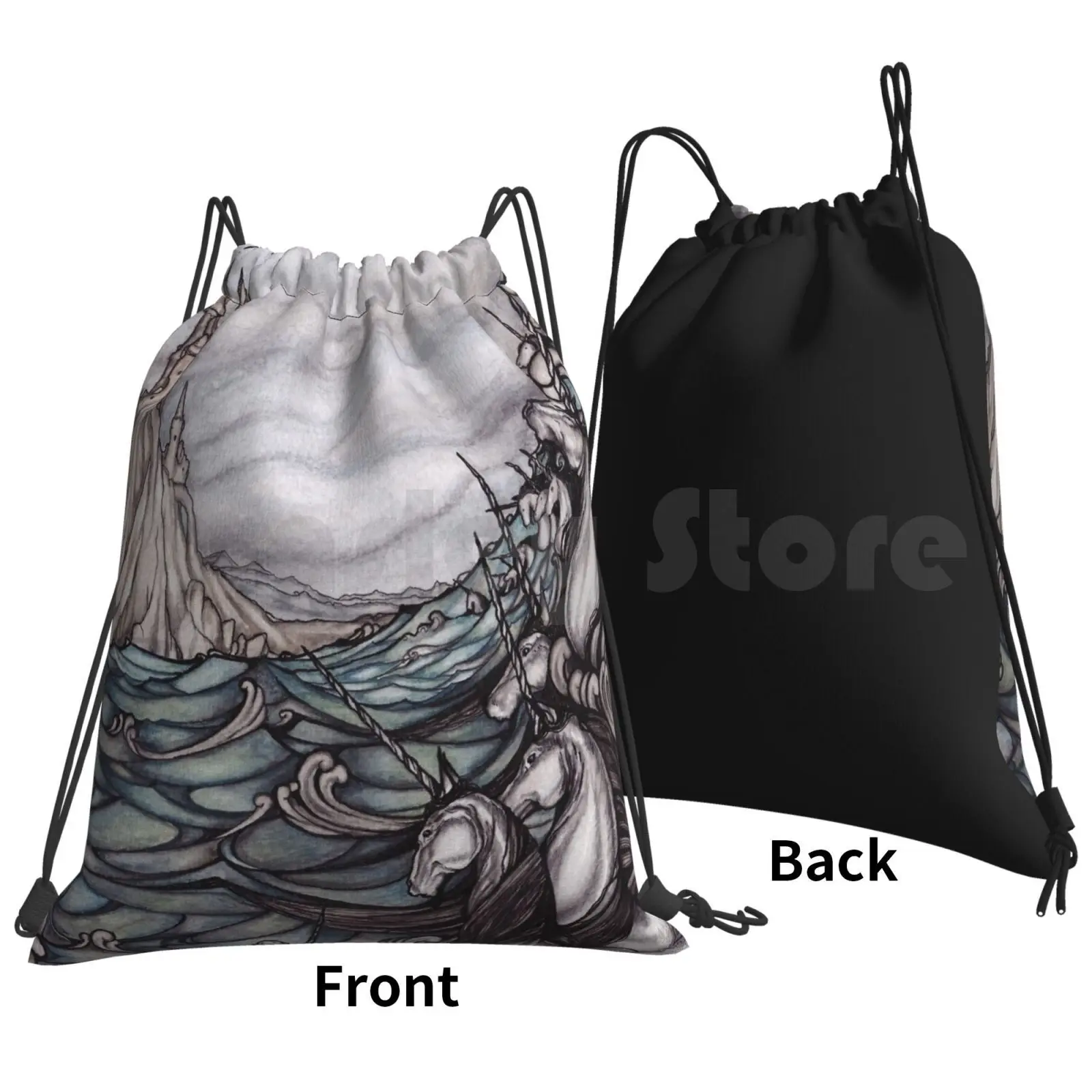 Unicorns In Sea Backpack Drawstring Bags Gym Bag Waterproof Unicorn Unicorns The Last Unicorn Haggard The Sea Is Always