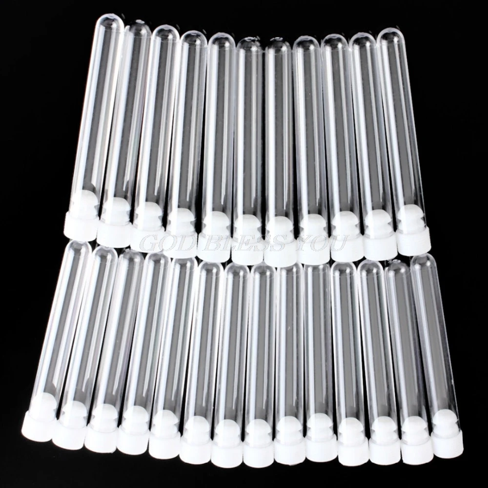 50Pcs/Set Plastic Test Tubes Transparent Test Tube 15x100mm Clear Plastic Vials Lab Test Tubes with  Stoppers 12ml