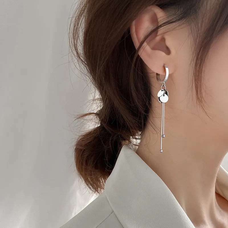 Pendientes colgantes geométricos largos de plata para mujer, aretes de declaración coreana, joyería de moda, regalos de fiesta, 2021