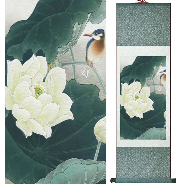 

Lotus flower and birds painting water lily painting Chinese wash painting home decoration No.32304
