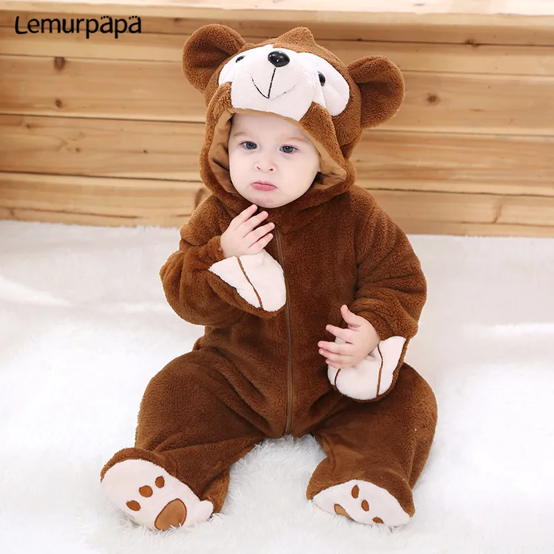 Baby Boy Girl Clothes Romper Onesie Newborn Cartoon Bear Costume Funny Rompers Flannel Warm Winter Infant Clothing