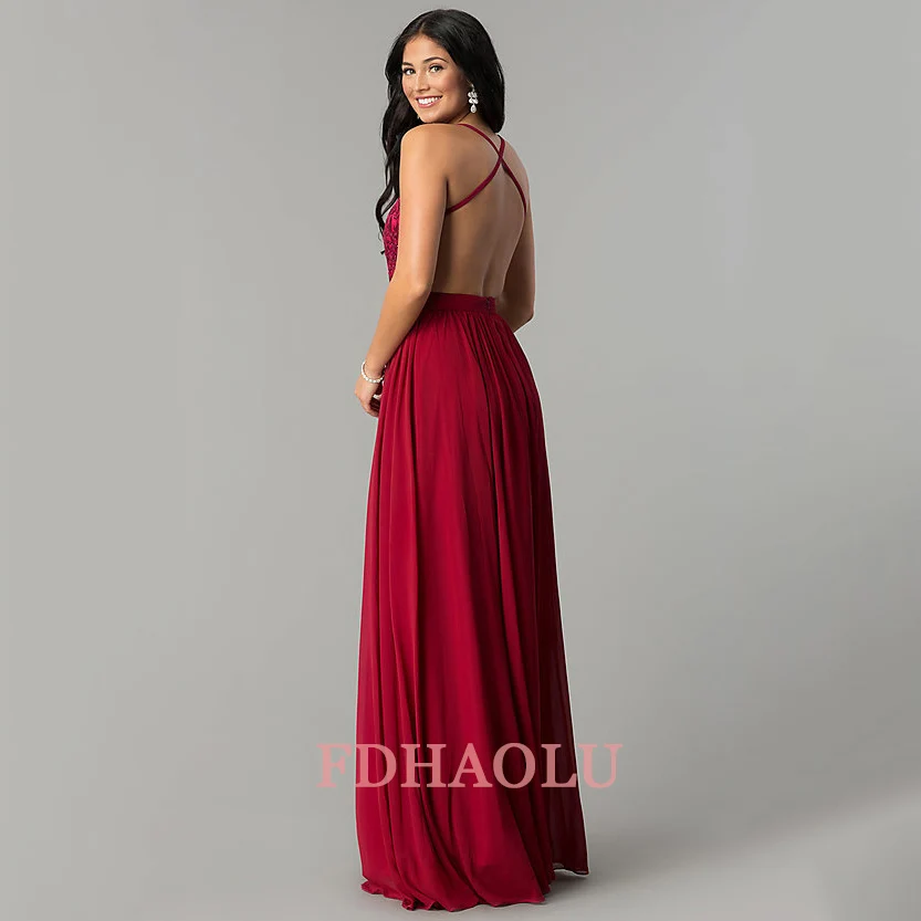 Customized Elegant Prom Dresses Long Burgundy A-Line V-Neck Sleeveless Empire Sexy Vintage Evening Gowns Women Vestidos de Gala