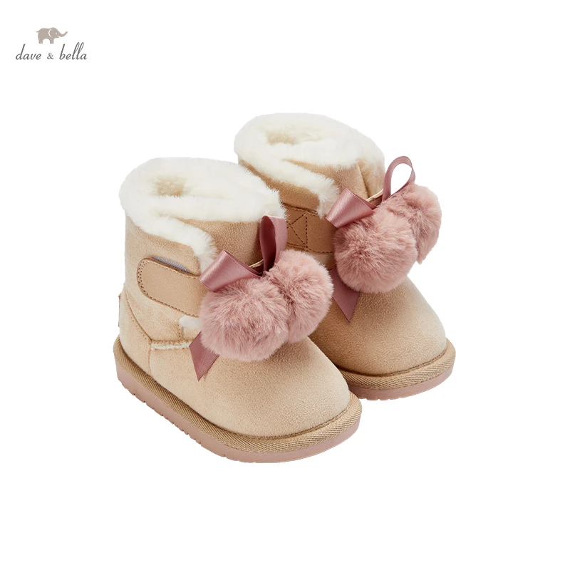 DB18496 Dave Bella winter girls fashion bow solid boots children leather shoes children girl high quality boots leather shoes