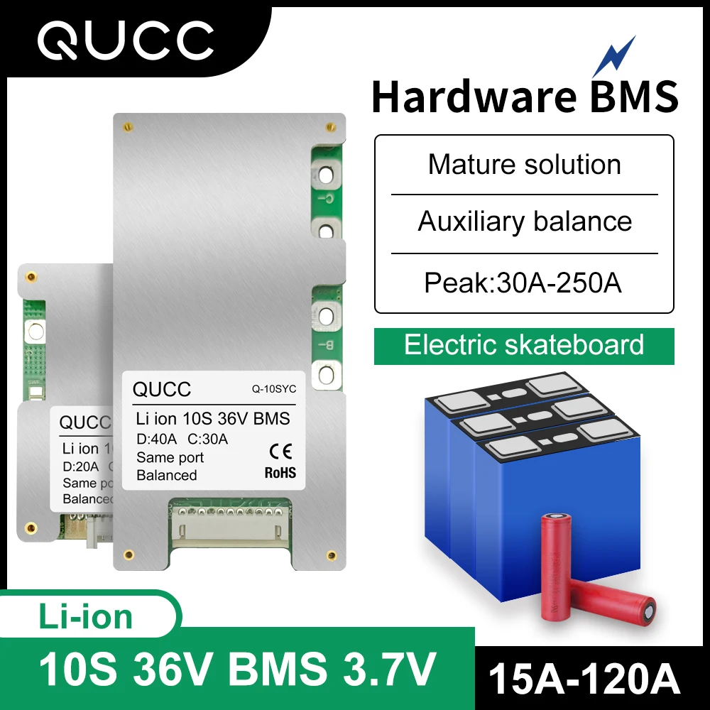 Qucc 10S 36V 15A 20A 30A BMS 18650 Balancer Lithium Battery Protection Board for Electric Scooter Ebike Motor