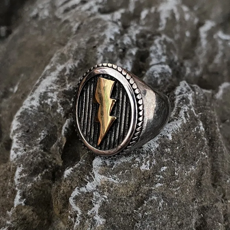 Lightning Fashion Stainless Steel Ring Vintage Gift For Men Women Rings Oval Unisex Jewelry Punk Hip Gothic Gold Color Wholesale