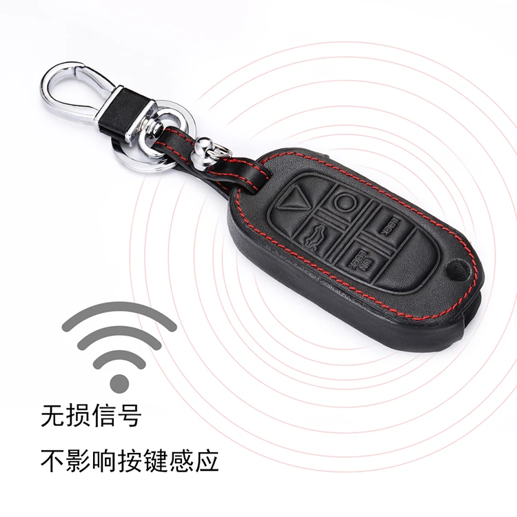 Leather Car Key Case cover holder For Volvo XC90 S80 XC70 S60 V70 C30 C70 S40 5 Buttons Remote Fob Shell Cover Key Chain