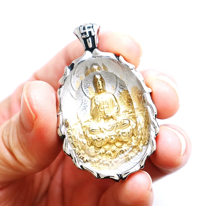 316L Stainless Steel Guanyin Protect Egg Shape Pendant