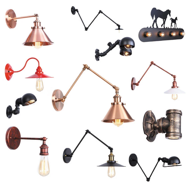 Simple Wall Lamp Vintage Iron Flexible Black/White Multiple Style Retro Decorative Lamps For Living Room Bedroom Bathroom