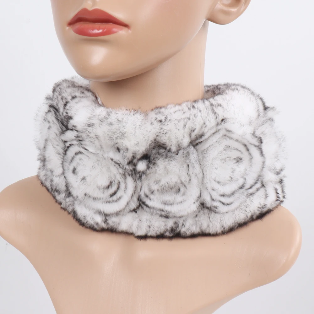 Damen Elastischer Blumen-Schal aus echtem Rex-Kaninchenfell, Natürlich Warmer Rex-Kaninchenfell-Stirnband, Damen Winter Echt-Rex-Kaninchenfell-Schals – Detail 19