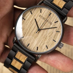 BOBO BIRD-Montre en bois zèbre pour homme, montres-bracelets à quartz pour homme, horloge simple, montres personnalisées ultra-minces, marque de luxe